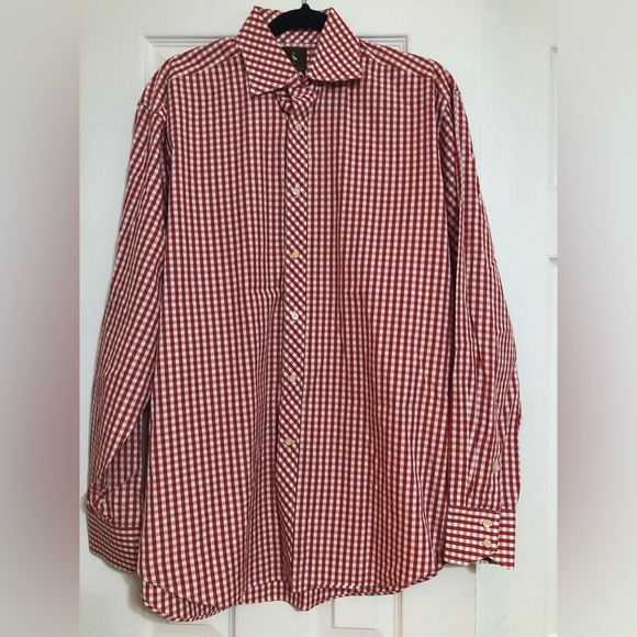 Tailorbyrd button down‎ red white checkered dress shirt men’s sz large - Picture 1 of 10